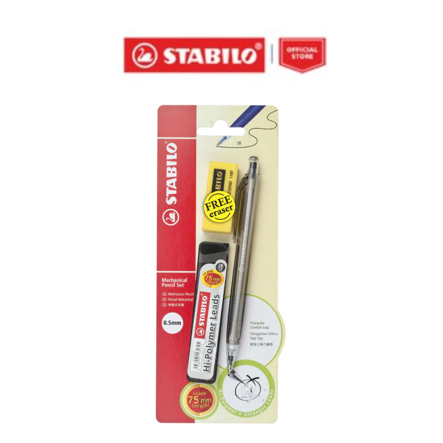 Mechanical Pencil - STABILO Mechanical Pencil (0.5/0.7mm) Blister of 1 Pensil Tekan + 1 Refill Lead + 1 Eraser