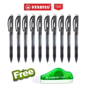 BOX OF 10 PCS 0.7mm STABILO 348 Liner Retractable Ballpoint Pen In Black, Blue, Red