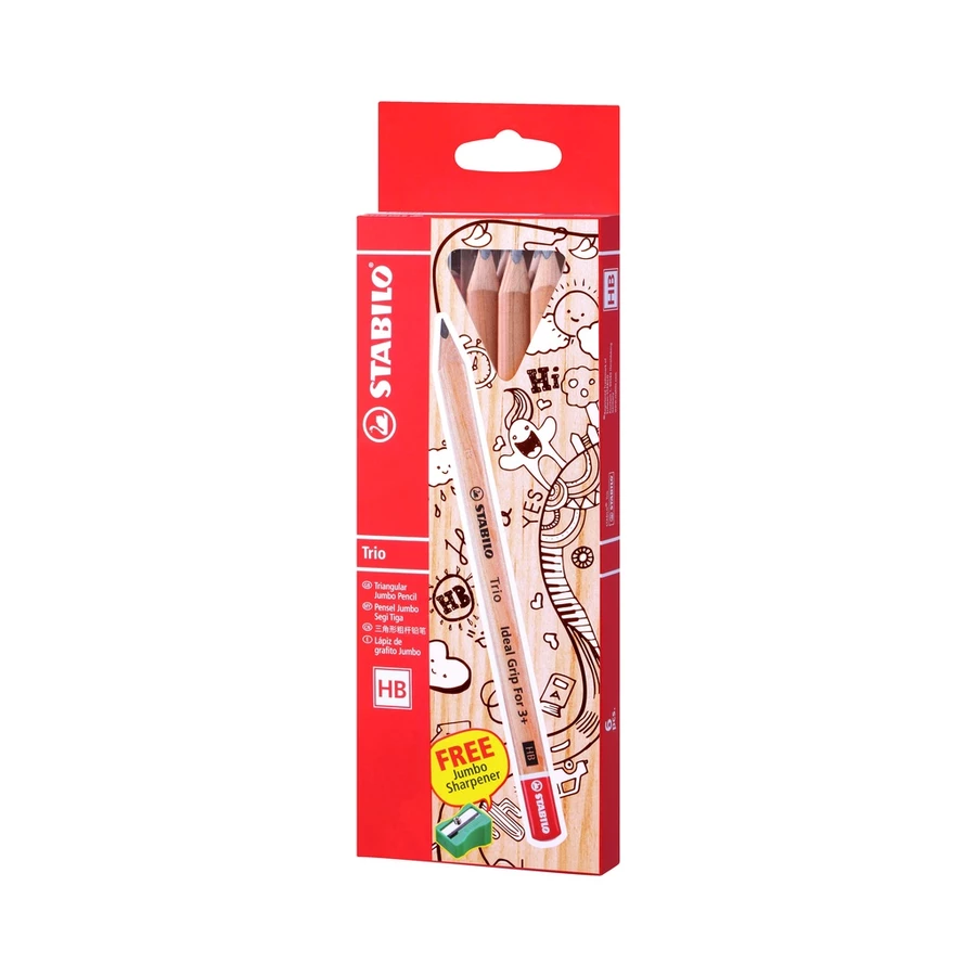 STABILO Graphite Pencil - Trio Jumbo HB Pencil Stationery in Blister Set Free Sharpener + Eraser or Box of 6 Pencils
