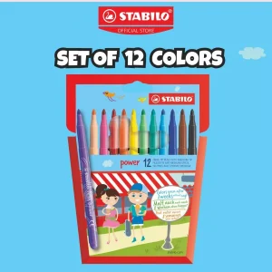 STABILO power Felt Tip / Magic Pen M-tip (Line Width Approx. 2mm) in Wallet of 12, 18 & 24 Assorted Colors - Novelty