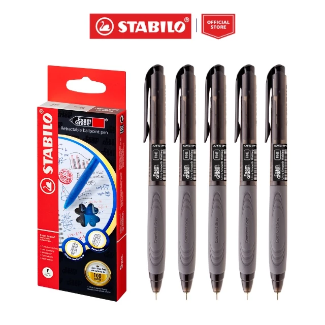 BOX OF 5PCS /10 PCS Ballpoint Pen STABILO Exam Grade 388 Retractable - Blue/Black & Red