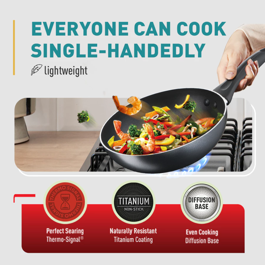 Tefal Cook & Clean 4pcs Set (Saucepan with lid 16cm + Wokpan 28cm + Small spatula) - Image 2