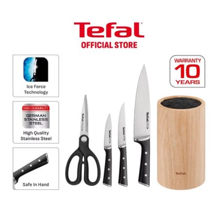 Tefal Ice Force 5pc set: Chef + Utility + Paring + scissors + block