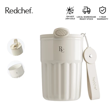 Redchef 400ml Ceramic Liner Coffee Cup with Straw Flask Hot And Cold Tumbler