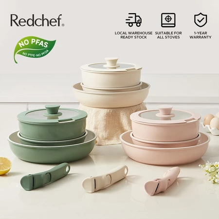 Redchef Nonstick Ceramic Rock Cookware Set Handle Removable