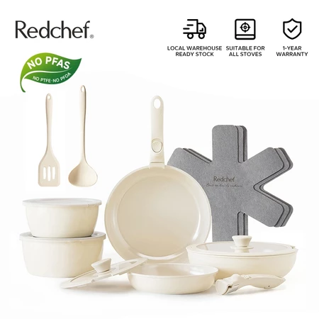 Redchef Nonstick Ceramic Rock Cookware Set Handle Removable (16Pcs)