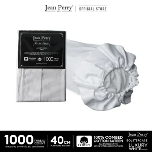 Jean Perry Hotel Series Luxury White Bolster Case (1pc) - 100% Combed Cotton Sateen - 1000TC