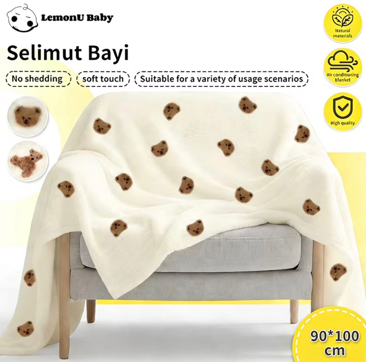 LemonU Baby Blanket Soft Newborn Winter kain selimut