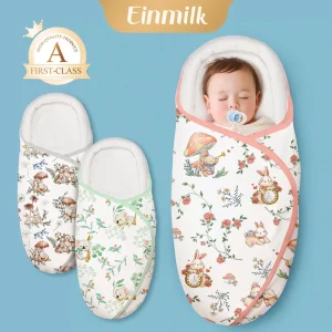 Einmilk Baby Wrapper Baby Wrapper with Cap Breathable Super Soft 100% Cotton 6 layers