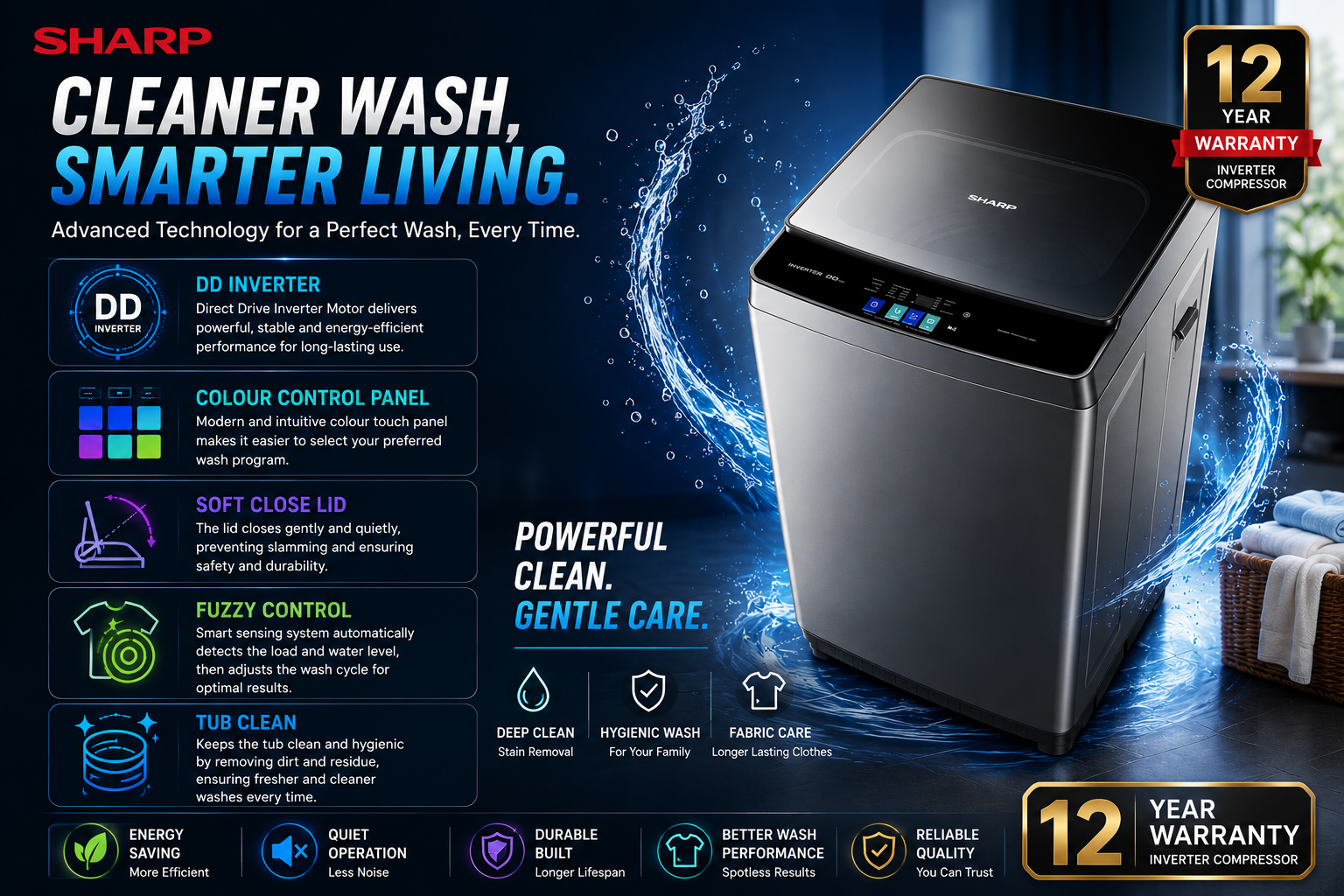 Sharp 12.5kg Fully Auto DD Inverter Washing Machine