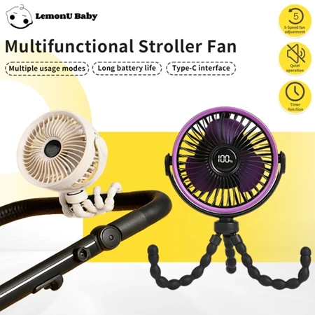 LemonU Baby Kipas Stroller 5-speed Adjustable Rechargeable Mini Fan Portable Octopus Fan