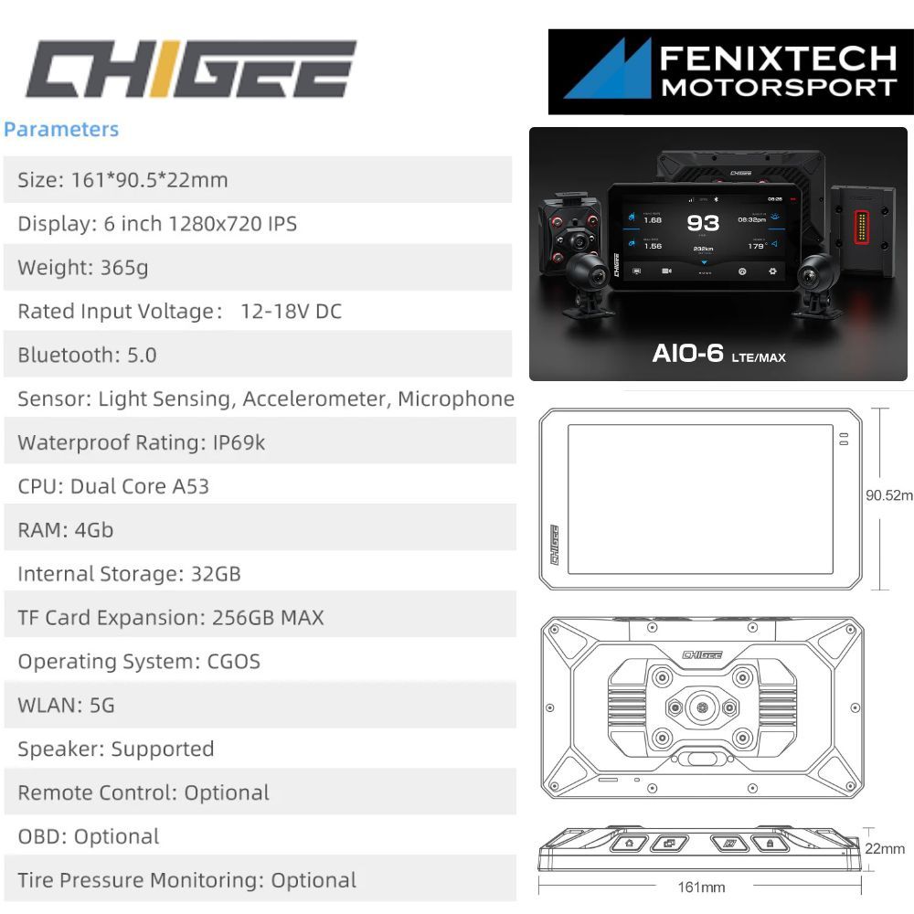 CHIGEE AIO-6 LTE 4G Smart Riding Display Motorcycle Dash Cam 100% Original - Image 3