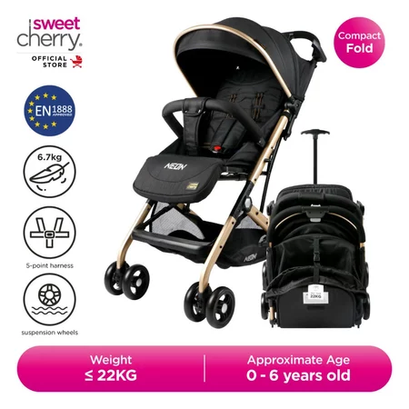 Sweet Cherry Luxury Gold Frame & Compact Folding Baby Stroller