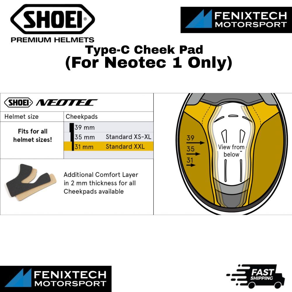 SHOEI Type-C Cheek Pad ( For Neotec 1 Only ) Motorcycle Helmet Padding 100% Original - Image 3