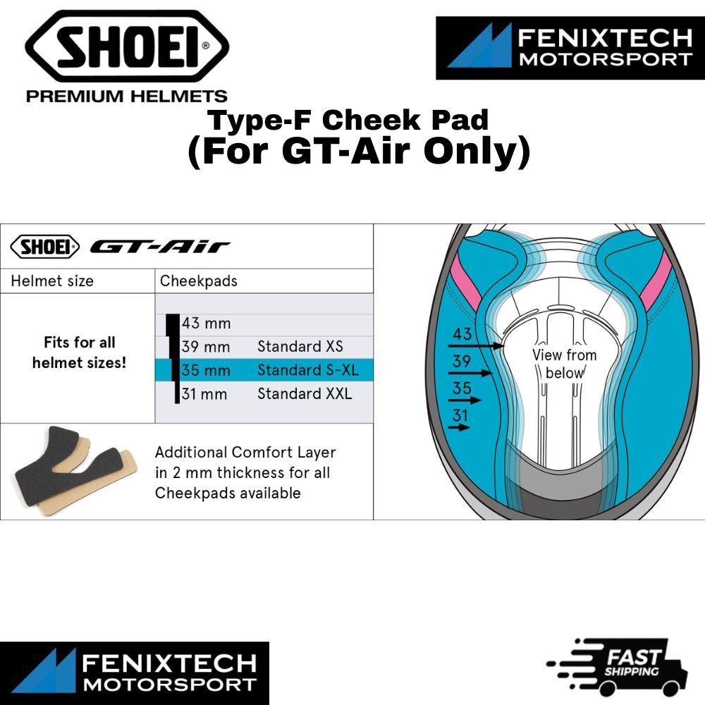SHOEI Type-F Cheek Pad ( For GT-Air Only ) Motorcycle Helmet Padding 100% Original - Image 3