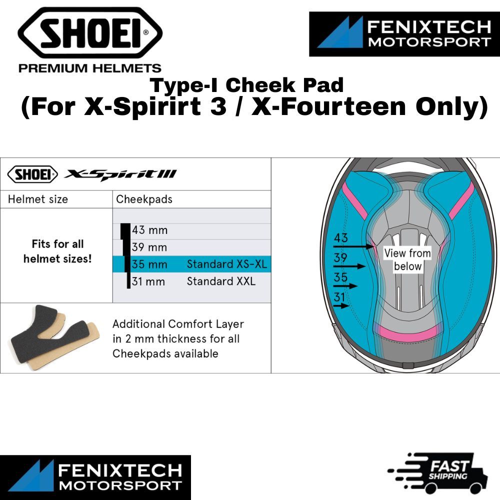 SHOEI Type-I Cheek Pad ( For X-Spirirt 3 / X-Fourteen Only ) Motorcycle Helmet Padding 100% Original - Image 3